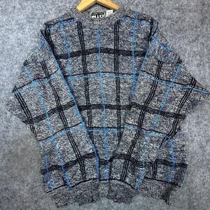 Vintage MTO International Sweater Mens Large Heather Gray Plaid 90s Urban Preppy